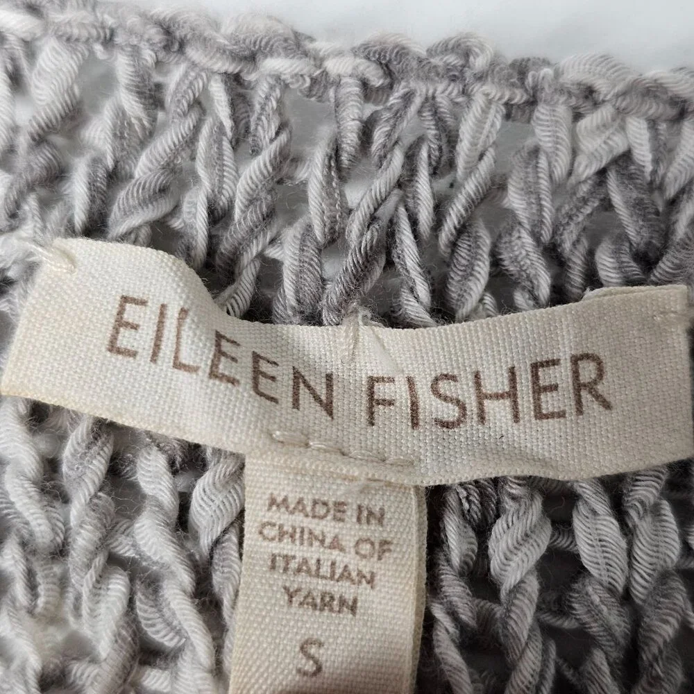Eileen Fisher Open Knit Pullover Sweater Moon Speckled  Relaxed Fit Gray Women S